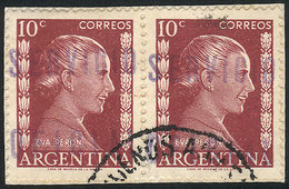 ARGENTINA: GJ.814, Presidencia De La Nación 10c. Eva Perón Pair On Fragment Used In Buenos Aires, Excellent Quality! - Oficiales