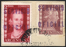 ARGENTINA: GJ.814 + 820, Presidencia De La Nación, Eva Perón 10c. On Imported Unsurfaced Paper + 2P. Without Inscription - Dienstzegels