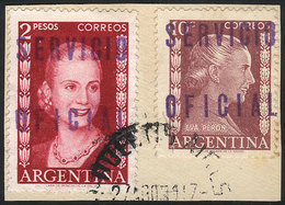 ARGENTINA: GJ.814 + 820, Presidencia De La Nación, Eva Perón 10c. On Imported Unsurfaced Paper + 2P. Without Inscription - Dienstmarken