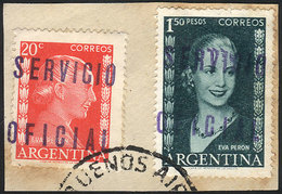 ARGENTINA: GJ.815 + 822, Presidencia De La Nación, Eva Perón 20c. + 1.50P. With Inscription, On Fragment Used In Buenos  - Officials