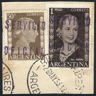 ARGENTINA: GJ.818 + 821, Presidencia De La Nación, Eva Perón 50c. On Imported Unsurfaced Paper + 1P. With Inscription, O - Oficiales