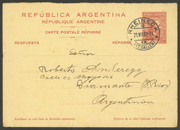 ARGENTINA: TAR- 86, Reply-paid Postal Card Used Correctly, Sent From Rheineck (Switzerland) To Argentina On 21/AU/1939,  - Otros & Sin Clasificación