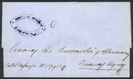 ARGENTINA: Folded Cover Dated 12/JUN/1857 Sent To Buenos Aires, With Blue Marking RENTA DE CORREOS - SAN NICOLÁS In Doub - Autres & Non Classés