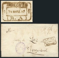 ARGENTINA: Entire Letter (official) Sent To Pergamino On 25/MAR/1887, With The Rare Rectangular Datestamp Of ARRECIFES,  - Altri & Non Classificati