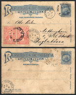 BOLIVIA: Double Postal Card With Reply Paid ATTACHED And Unused, Sent From Sucre To England On 16/JUN/1907 With Transit  - Bolivia