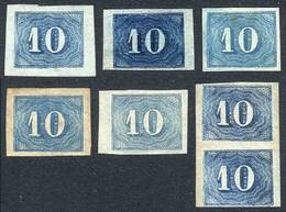 BRAZIL: Sc.37, 1854 10R. Blue, 7 Unused Examples (most No Gum), RANGE OF SHADES, Very Fine Quality! - Andere & Zonder Classificatie