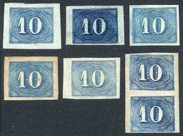 BRAZIL: Sc.37, 1854 10R. Blue, 7 Unused Examples (most No Gum), RANGE OF SHADES, Very Fine Quality! - Altri & Non Classificati