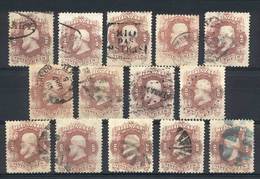 BRAZIL: Sc.54, 1866 20R. Red Lilac, 14 Used Examples, All With DIFFERENT CANCELS, VF Quality! - Other & Unclassified