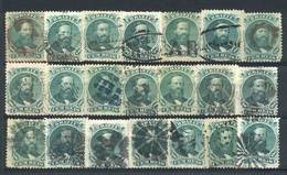 BRAZIL: Sc.58, 1866 100R. Green, 21 Used Examples, All With DIFFERENT CANCELS, Some Very Scarce! VF Quality - Other & Unclassified