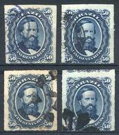 BRAZIL: Sc.63, 1876/7 50R. Blue, 4 Used Examples Of VF Quality And With Interesting Cancellations, Catalog Value US$48. - Other & Unclassified