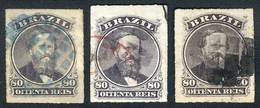 BRAZIL: Sc.64, 1876/7 80R. Violet, 3 Used Examples Of VF Quality And With Interesting Cancels, Catalog Value US$75. - Sonstige & Ohne Zuordnung