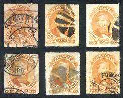 BRAZIL: Sc.67, 1876/7 500R. Orange, 6 Used Examples Of VF Quality And With Interesting Cancellations, Catalog Value US$3 - Altri & Non Classificati