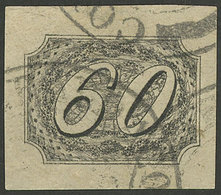 BRAZIL: Sc.9, 1844/6 60r. Black Type II, Printed On THICK PAPER (RHM.6C), Used, Wide Margins, VF And Rare. RHM Catalog V - Autres & Non Classés
