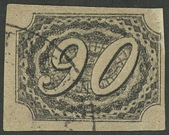 BRAZIL: Sc.10, 1844/6 90r. Black Type I, Printed On THICK PAPER (RHM.7B), Used, Good Margins, Rare. It Has A Tiny Thin O - Other & Unclassified