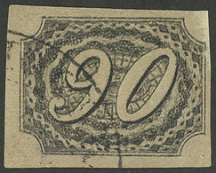 BRAZIL: Sc.10, 1844/6 90r. Black Type I, Printed On THICK PAPER (RHM.7B), Used, Good Margins, Rare. It Has A Tiny Thin O - Altri & Non Classificati