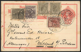 BRAZIL: 100Rs. Postal Card + 105Rs. In Postage Stamps, Sent From Sao Paulo To Germany On 15/AP/1924, Very Nice! - Other & Unclassified