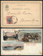 BULGARIA: Beautiful Litho PC Sent From BOURCAS To Argentina In 1905 Franked With 10s. (Sc.73), Very Rare Destination! - Sonstige & Ohne Zuordnung