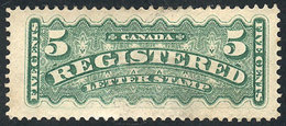 CANADA: Sc.F2, 1875/88 5c. Green, Mint With Gum, On Back It Has A Very Small Thin (almost Without Importance), Very Good - Otros & Sin Clasificación