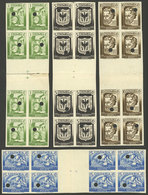 COLOMBIA: Sc.457 + 459 + 460 + 461, 1938 Bogotá 400 Years, PROOFS In Blocks Of 8 With Gutters, Imperforate And With Punc - Colombia