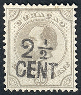 CURAZAO: Yvert 25, 1896 2½c. On 30c. Gray, Issued Without Gum, VF Quality, Catalog Value Euros 200. - Curazao, Antillas Holandesas, Aruba