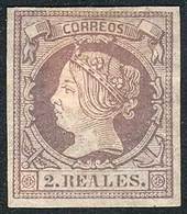 SPAIN: Yv.52 (Sc.54), 1860/1 2R. Lilac Onpurplish Paper, Mint With Part Original Gum (with Old Hinge Remnants), Very Nic - Other & Unclassified