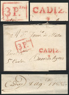 SPAIN: 8/AU/1788 Cádiz - Buenos Aires, Very Old Entire Letter With Red Straightline "CADIZ" And Framed "3 P.ios", Both P - Other & Unclassified