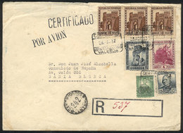 SPAIN: Registered Airmail Cover Sent From Valencia To Argentina On 28/AU/1937 Franked With 35.35Ptas., VF Quality And Fa - Altri & Non Classificati