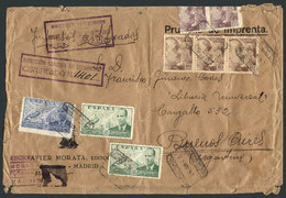 SPAIN: Cover For Printed Matter Sent By Registered Mail From Madrid To Argentina On 24/JUL/1941, With Fantastic Postage  - Sonstige & Ohne Zuordnung