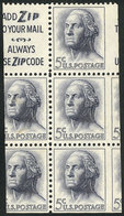 UNITED STATES: Yvert 741, 1962/3 5c. Washington, Booklet Pane Of 5 Stamps + Label, MISCUT Variety, Very Nice! - Other & Unclassified