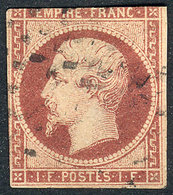 FRANCE: Yv.18, 1852 Napoleon III 1Fr. Carmine, Example With Little Defects But Very Collectable, Good Opportunity, Catal - Autres & Non Classés