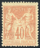 FRANCE: Yv.94a, 1877/80 Peace And Commerce 40c. Vermilion Type II, Absolutely Fresh, With Intact Full Original Gum As Wh - Other & Unclassified