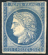 FRANCE: Yvert 4, 1850 25c. Blue, Mint Without Gum, With 3 Ample Margins And One Partially Good, Handsome, Rare, Catalog  - Other & Unclassified