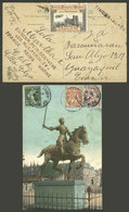 FRANCE: Postcard Flown In The Aviation Week Of Reim, In AU/1909, With Special Cinderella! - Other & Unclassified