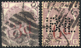 GREAT BRITAIN: Sc.94/95, 1883 Set Of 2 Surcharged Values, Used, The First One With Short Perforations At Left, The Other - Autres & Non Classés