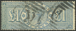 GREAT BRITAIN: Sc.124, 1891 Victoria 1£ Bluish Green With "Crown" Watermark, Used, Minor Faults, Very Nice Appearance, L - Other & Unclassified