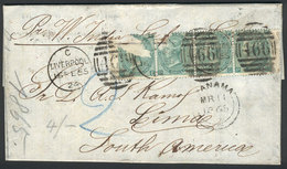 GREAT BRITAIN: Entire Letter Sent From Liverpool To Lima On 16/FE/1865 Franked With Strip Of 4 Of Sc.48 (2 Stamps Torn)  - Sonstige & Ohne Zuordnung