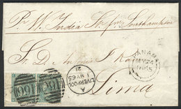 GREAT BRITAIN: Entire Letter Sent From Liverpool To Lima On 1/MAY/1865 Franked With Pair Sc.48 And Duplex Cancel "466",  - Otros & Sin Clasificación