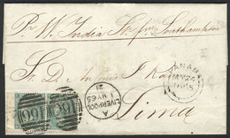 GREAT BRITAIN: Entire Letter Sent From Liverpool To Lima On 1/MAY/1865 Franked With Pair Sc.48 And Duplex Cancel "466",  - Autres & Non Classés