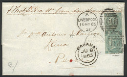 GREAT BRITAIN: Entire Letter Sent From Liverpool To Lima On 16/MAY/1865 Franked With Pair Sc.48 And Duplex Cancel "466", - Sonstige & Ohne Zuordnung