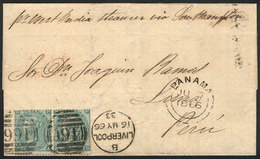 GREAT BRITAIN: Entire Letter Sent From Liverpool To Lima On 16/MAY/1866 Franked With Pair Sc.48 And Duplex Cancel "466", - Other & Unclassified