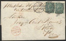 GREAT BRITAIN: Entire Letter Sent From Liverpool To Lima On 16/MAY/1867 Franked With Pair Sc.48 And Duplex Cancel "466", - Other & Unclassified