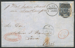 GREAT BRITAIN: Entire Letter Sent From Liverpool To Lima On 1/JUN/1868 Franked With Sc.55 With Duplex Cancel "466", Pana - Other & Unclassified