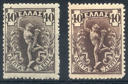 GREECE: Sc.173, 1901 Mercury 40l. Brown, 2 Mint Examples On Thin And Thick Paper, VF! - Other & Unclassified