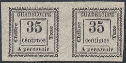 GUADELOUPE: Sc.J11a, 1884 35c. Black On Gray, Pair With DOUBLE IMPRESSION Variety, Excellent Quality, Very Rare! - Otros & Sin Clasificación