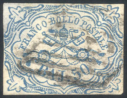 ITALY: Yv.10, 1852/64 50b. Blue, Very Good Front, Thinned On Back, Catalog Value Euros 1,500. - Papal States