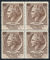 ITALY: Yv.684 (Sassone 747), 1954 Siracusan Coin 100L. With "winged Wheel" Watermark, Fantastic Mint Never Hinged BLOCK  - Zonder Classificatie