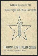 ITALY: Large Cinderella (65 X 95 Mm) Of Fascist Propaganda For The 1921 Elections, Excellent Quality, Very Rare! - Sin Clasificación