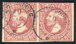 LUXEMBOURG: Sc.3, 1855 Grand Duke William 1Sg. Rose, Used PAIR, Fine Quality, Very Handsome, Catalog Value US$300. - Other & Unclassified