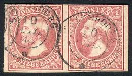 LUXEMBOURG: Sc.3, 1855 Grand Duke William 1Sg. Rose, Used PAIR, Fine Quality, Very Handsome, Catalog Value US$300. - Andere & Zonder Classificatie