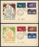 LUXEMBOURG: Yvert 443/448, 1951 For One Europe, Cmpl. Set Of 6 Values On 2 FDC Covers, Excellent Quality! - Other & Unclassified
